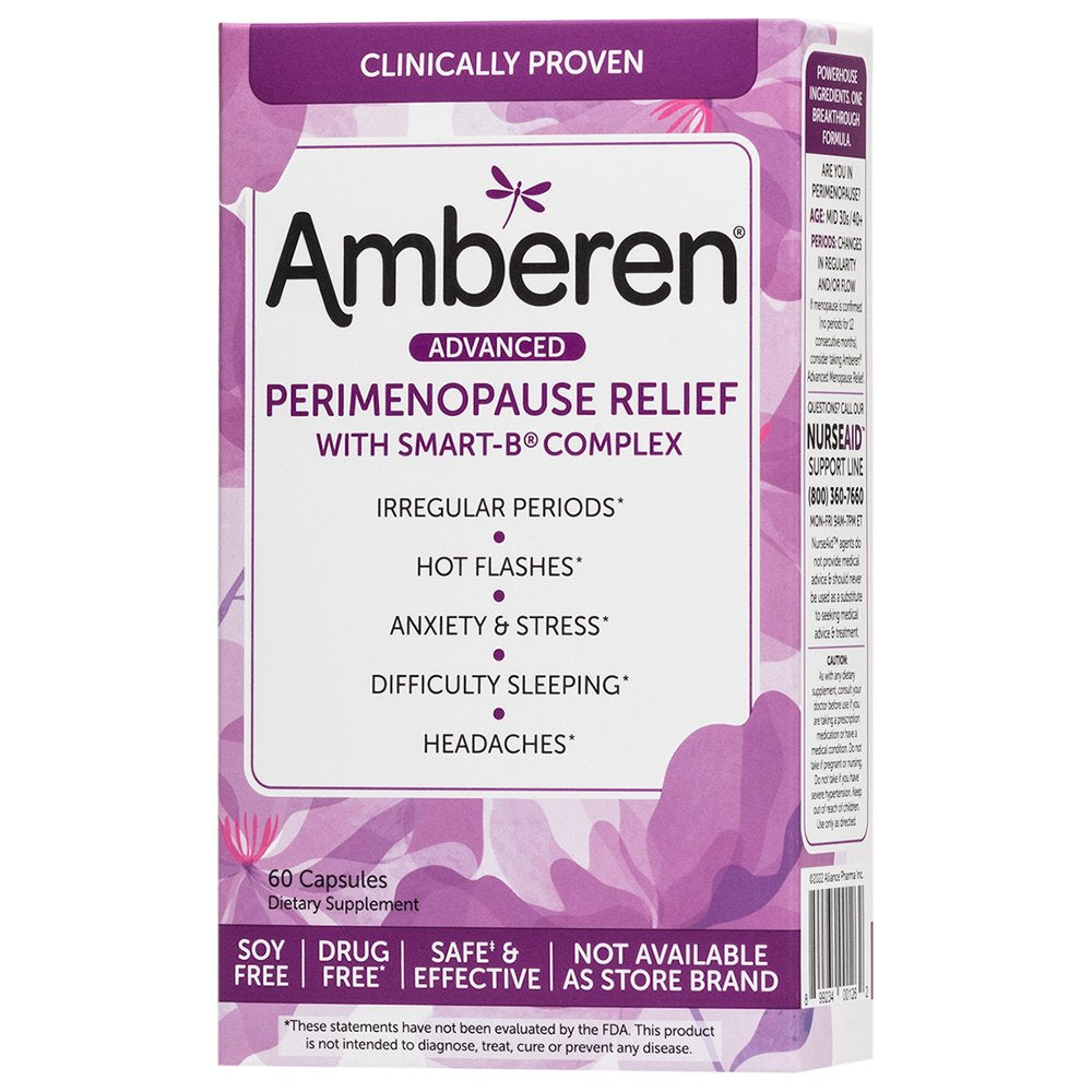 Amberen Multi-Symptom Perimenopause Relief Supplements for Women, Hot Flash & Night Sweats Relief - 60Ct