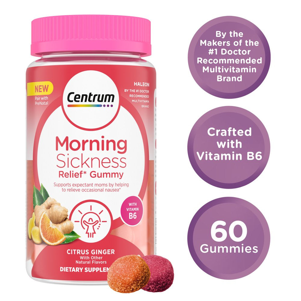 Centrum Morning Sickness Relief Gummies for Women'S Health, Citrus Ginger Flavor - 60 Count