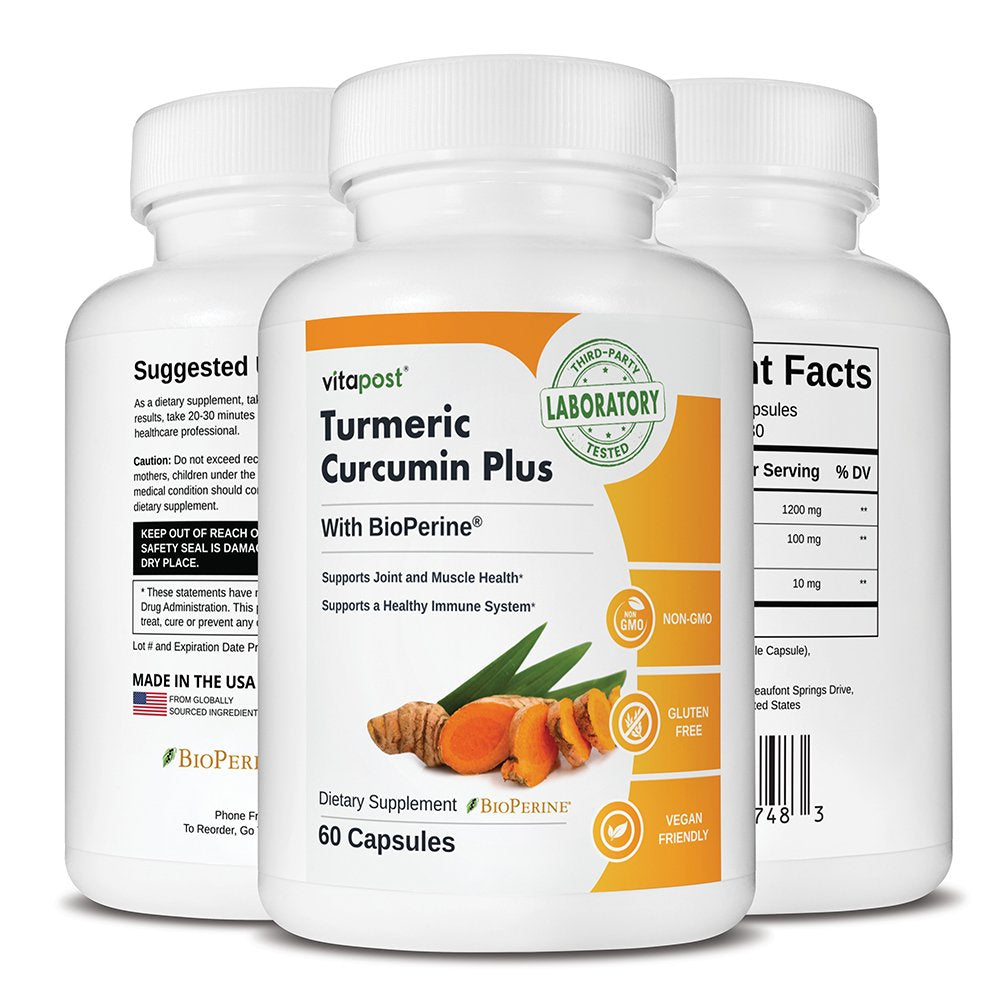 Vitapost Turmeric Curcumin plus Supplement for Joint, Muscle, Immune System Support - 60 Capsules