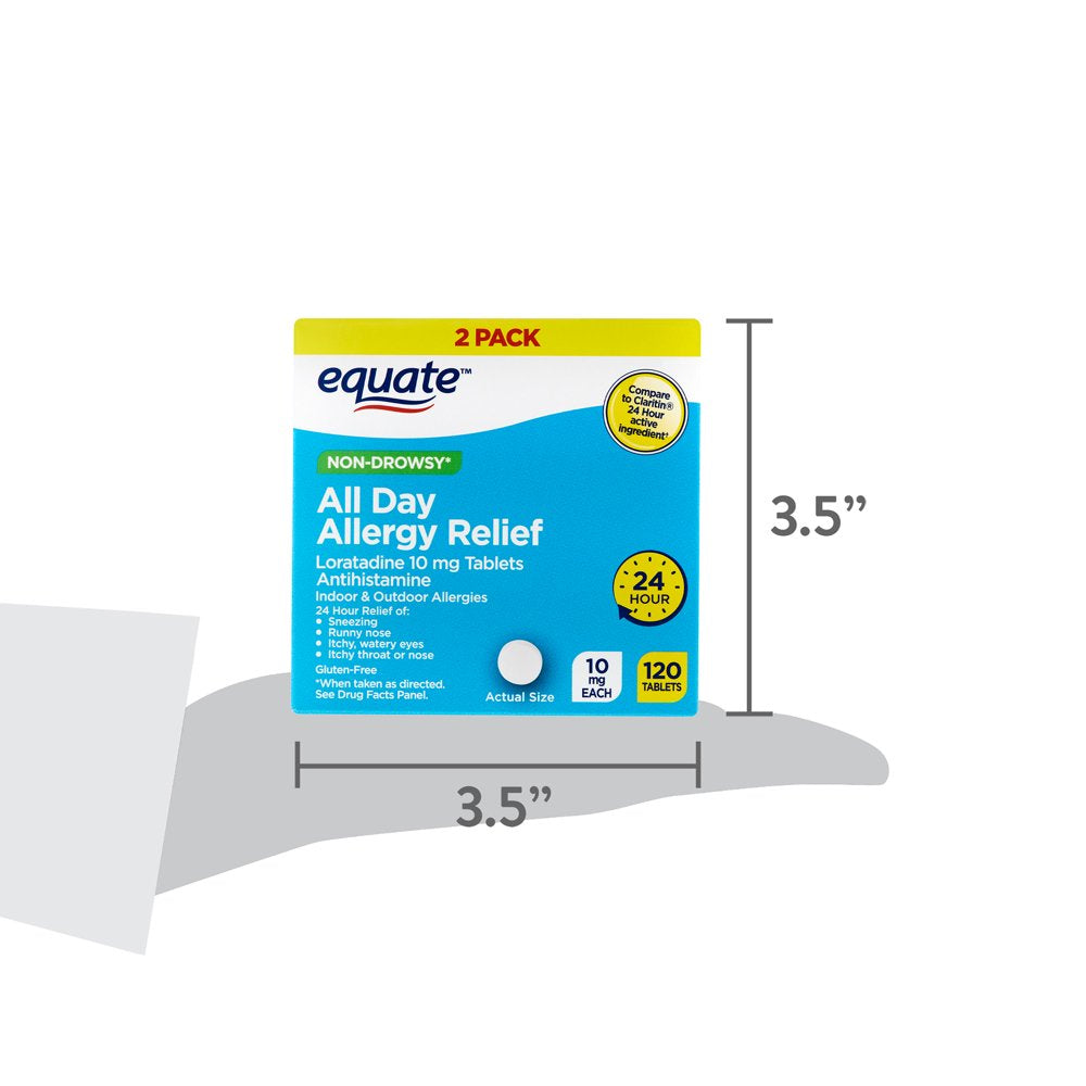 Equate Allergy Relief Loratadine Tablets 10 Mg, Antihistamine, 120 Count (60 + 60 Count)