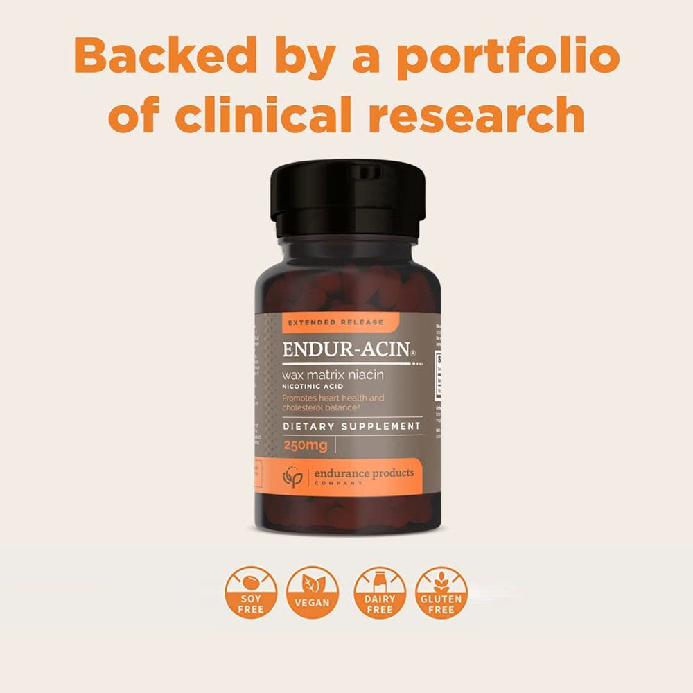 ENDUR-ACIN 250Mg Niacin - Extended Release for Optimal Absorption & Low-Flush Vitamin B-3, 100 Tablets - Non-Gmo, Vegan, Gluten Free - Endurance Products Company