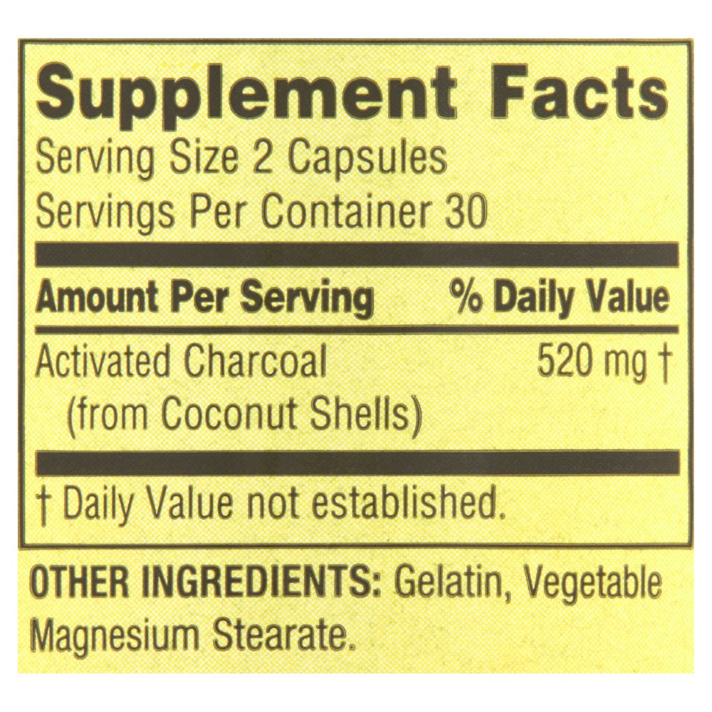 Spring Valley Activated Charcoal Dietary Supplement, 520 Mg, 60 Count