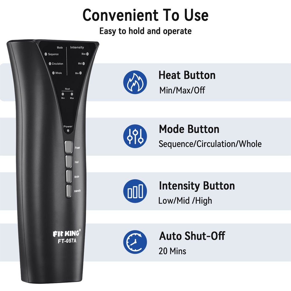 FIT KING Foot and Calf Massager with Heat, Leg and Foot Massager for Circulation and Pain Relief, with Handheld Controller 3 Modes 3 Intensities 2 Heating Levels, 2 Extensions FSA/HSA Eligible
