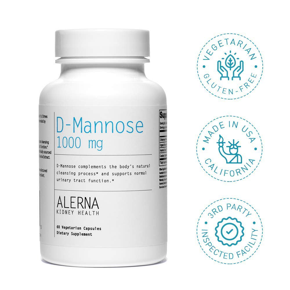 D-Mannose with Cranberry Extract 1000Mg, Urinary Tract Health, Kidney Cleanse, 60 Vegetarian Capsules