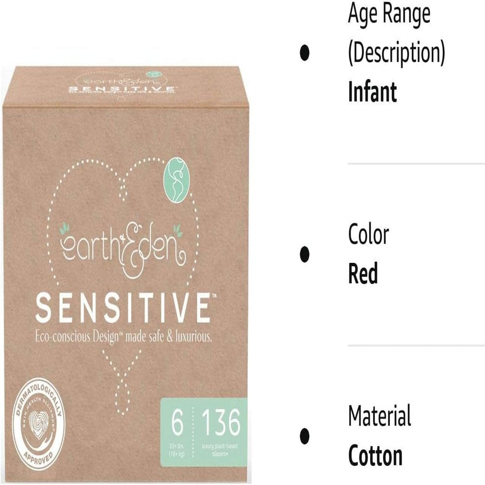 Earth & Eden Sensitive , Eco-Conscious & Hypoallergenic Diapers , Size 6 , 136 Count Size 6 (136 Count)
