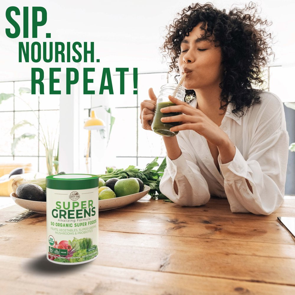 Country Farms Super Greens, Alkalizing Formula, Unflavored, 10.6 Oz (300 G)