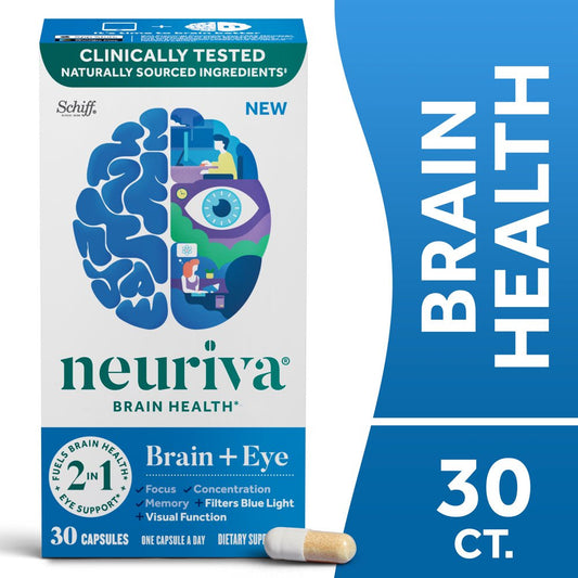 Neuriva Brain + Eye Support Capsules (30 Count), with Vitamins a C E, Zinc, Zeaxanthin, Antioxidants, Filters Blue Light, Decaffeinated, Vegetarian, Gluten & GMO Free