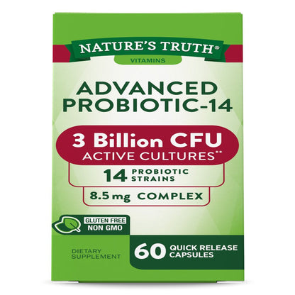 Probiotics for Men and Women | 3 Billion CFU | 60 Capsules | 14 Strains | Non-Gmo & Gluten Free | by Nature'S Truth