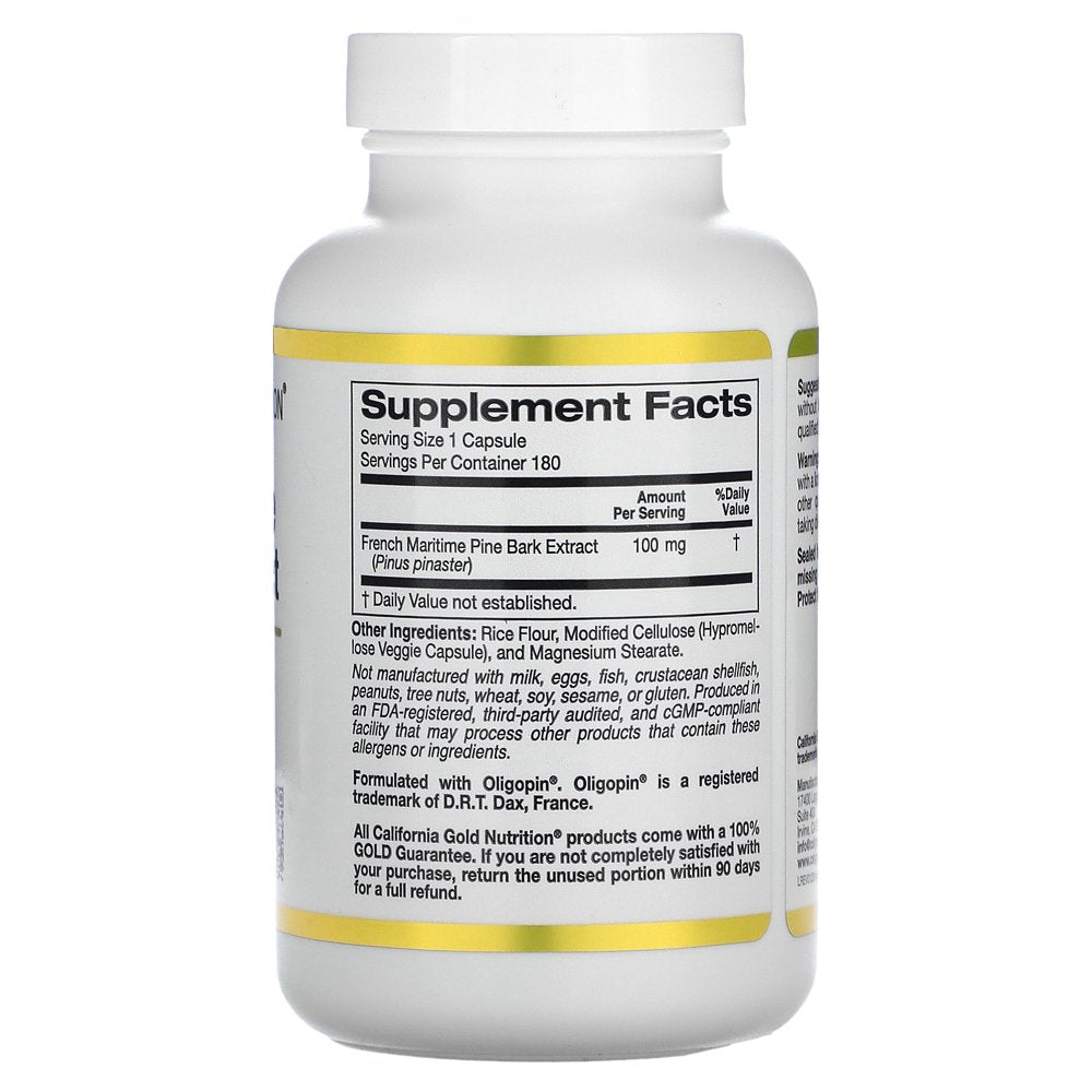 Pine Bark Extract, French Maritime, Oligopin, Antioxidant Polyphenol, 100 Mg, 180 Veggie Capsules