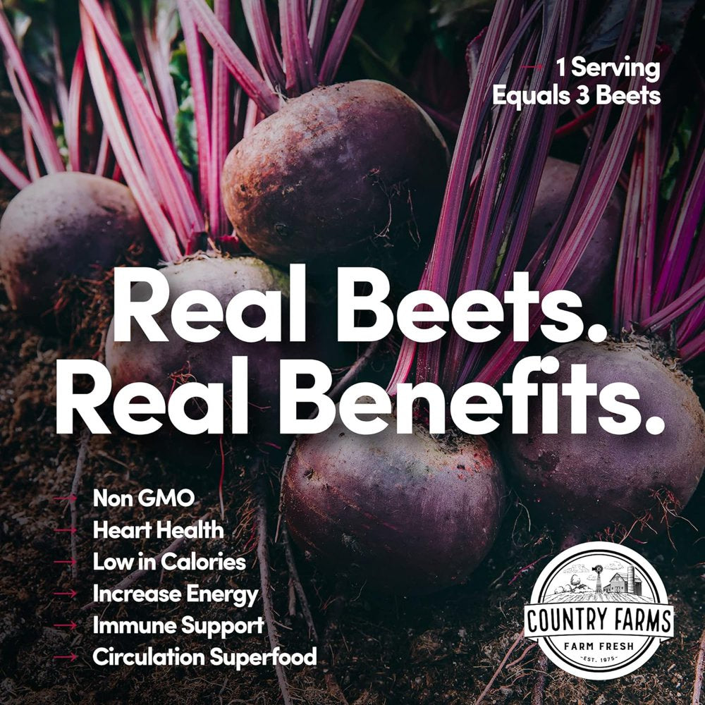 Country Farms Bountiful Beets, Delicious Cherry Flavor, the Circulation Superfood, Activates Essential Nitric Oxide, Natural Beet Extract, Boosts Energy and Endurance, 10.6 Oz, 30 Servings