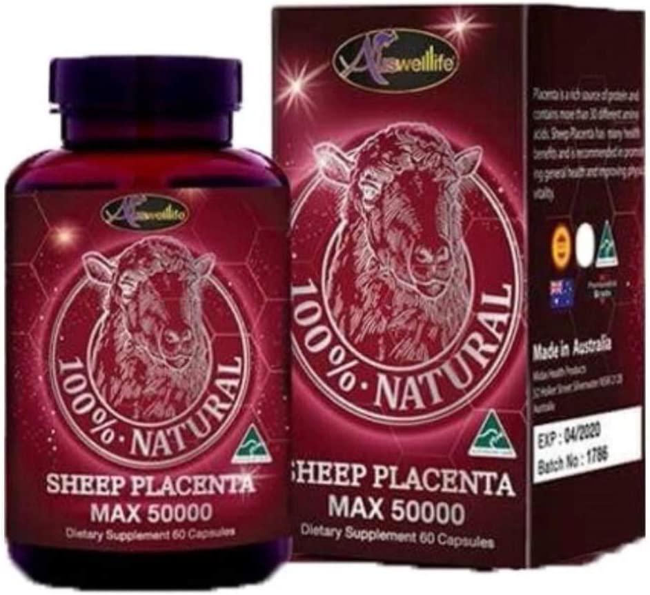 60Caps Auswelllife Sheep Placenta Max 50000 mg Skin Regeneration Slow Down Aging