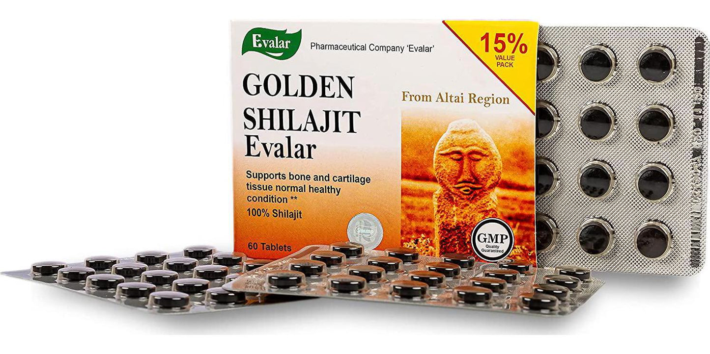 60 Tablets Evalar Gold Shilajit Supplement Pure Resin Capsules