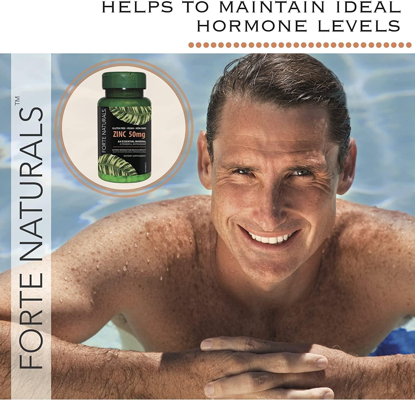 60 Zinc Supplements Specially Formulated for Sensitive Stomachs , Vitamins for Adults Daily Supplement by FORTE NATURALS Vegan 50mg, Non GMO, Easy to Swallow Zink Vitaminas