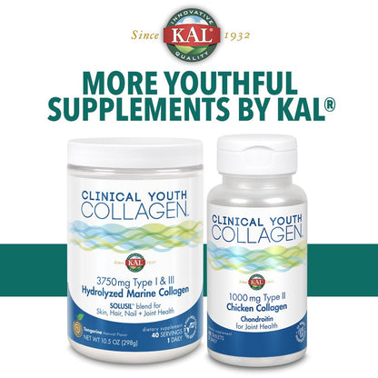 KAL Clinical Youth Collagen | Healthy Skin, Hair, Nail and Joint Support | Hydrolyzed Marine Collagen | 60Ct, 30 Serv.