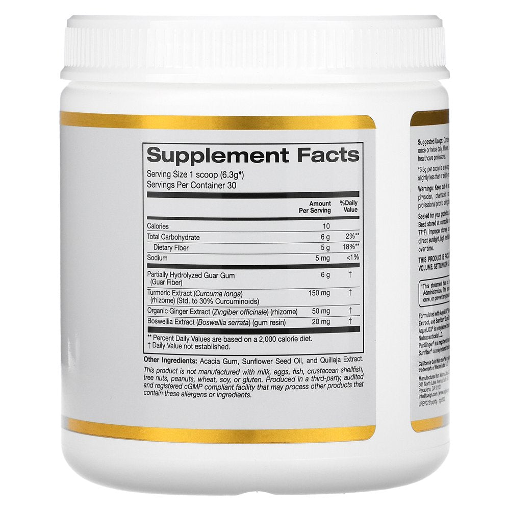 California Gold Nutrition Prebiotic Fiber plus Turmeric, Ginger, & Boswellia, 6.7 Oz (189 G)