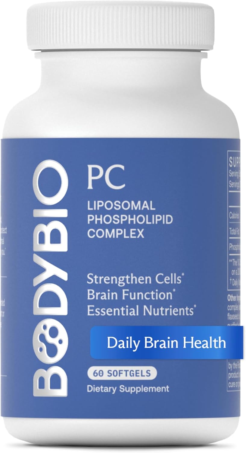 BodyBio - PC Phosphatidylcholine + Phospholipids - Liposomal for High Absorption - Optimal Brain and Cell Health - Boost Memory, Cognition, Focus and Clarity - 100% Non-GMO - 60 Softgels