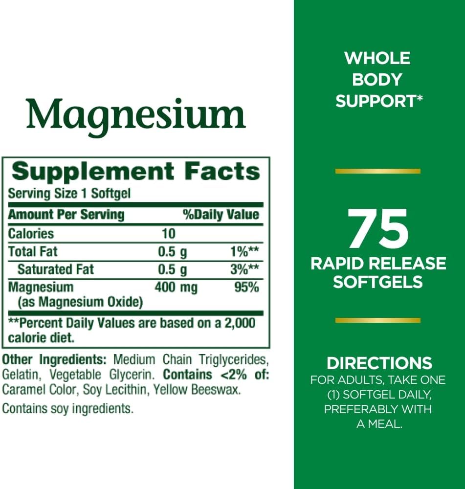 Nature's Bounty Absorbable Magnesium, 125 Liquid Softgels Capsules