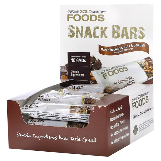 California Gold Nutrition FOODS - Dark Chocolate, Nuts, & Sea Salt Bar Gold Bar, 12 Bars