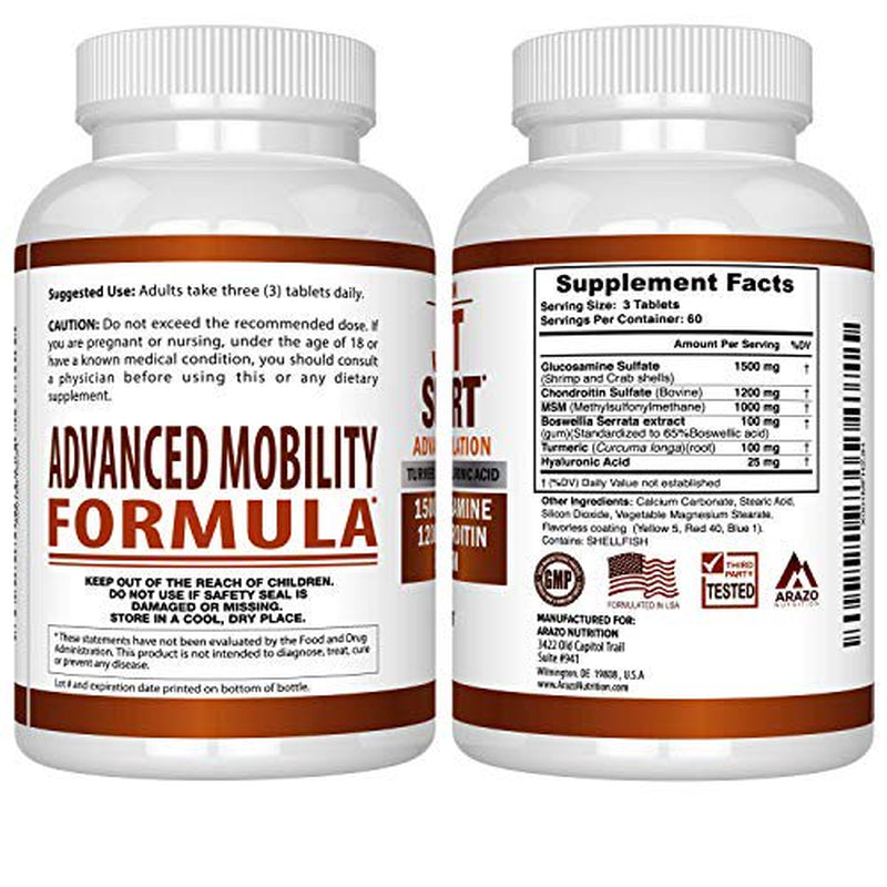 Glucosamine Chondroitin Turmeric Msm Boswellia - Joint Support Supplement for Relief 180 Tablets - Arazo Nutrition