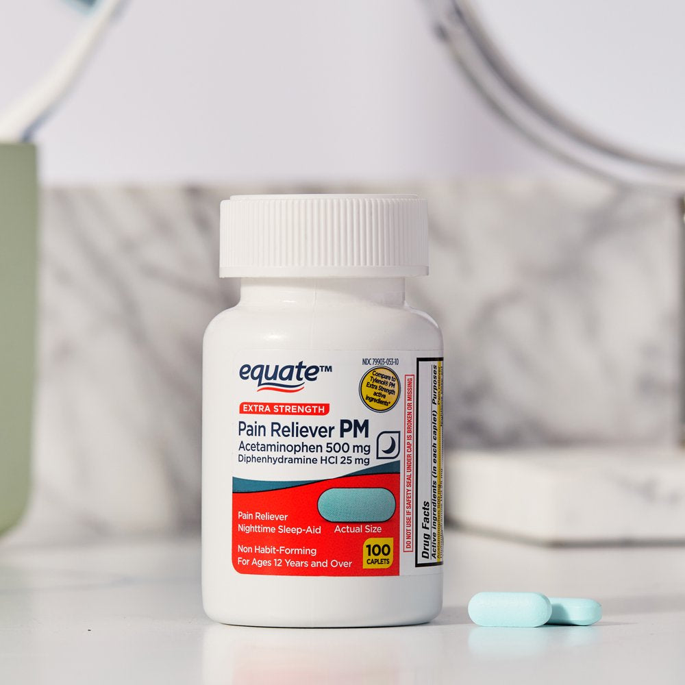 Equate Extra Strength Pain Reliever PM Caplets, 100 Count