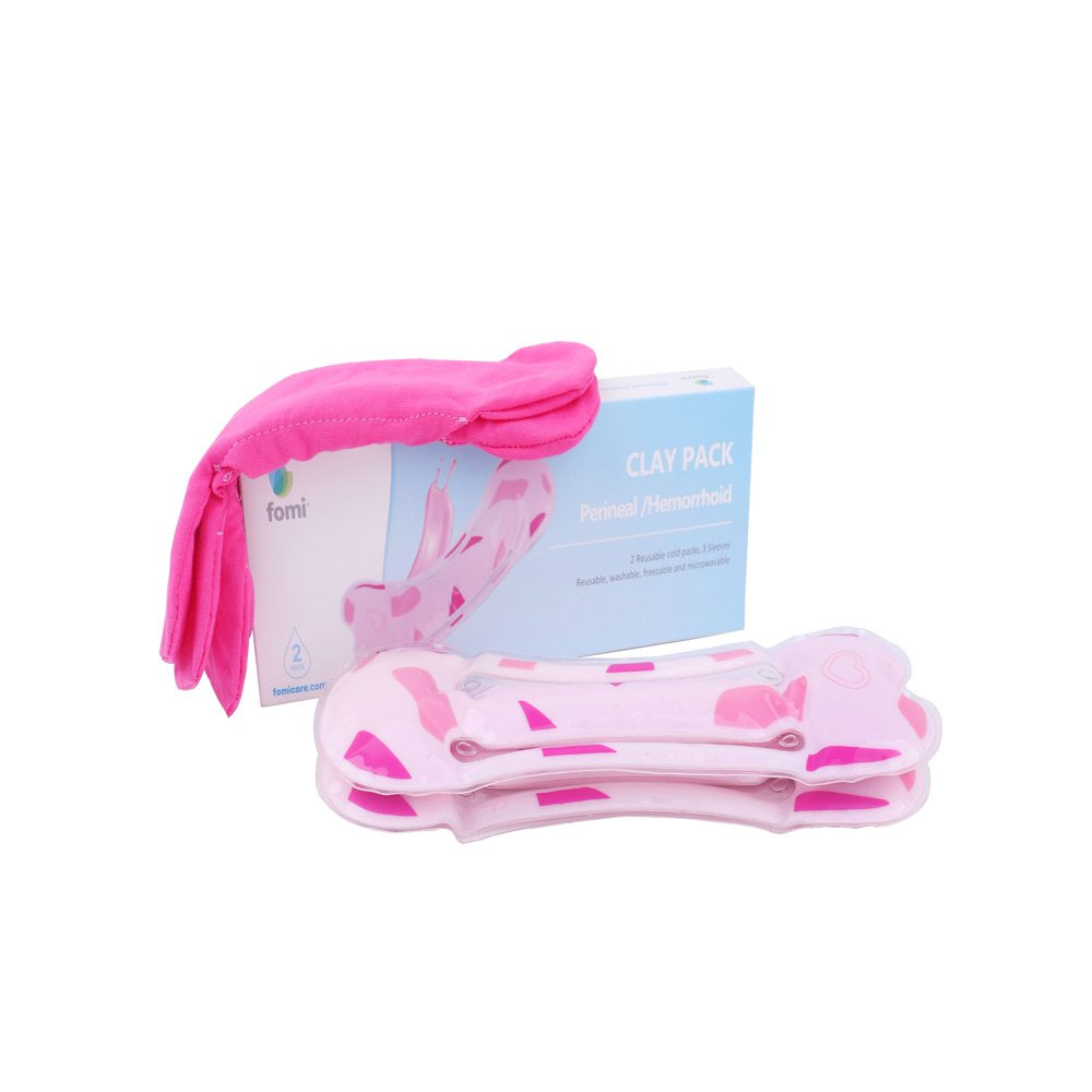 FOMI Hemorrhoid and Perineal Clay Ice Packs 2 Reusable Packs, 3 Washable Sleeves Pregnancy and Postpartum Cold Therapy Compress for Vaginal and Groin Pain Relief Flexible, Freezable Wrap