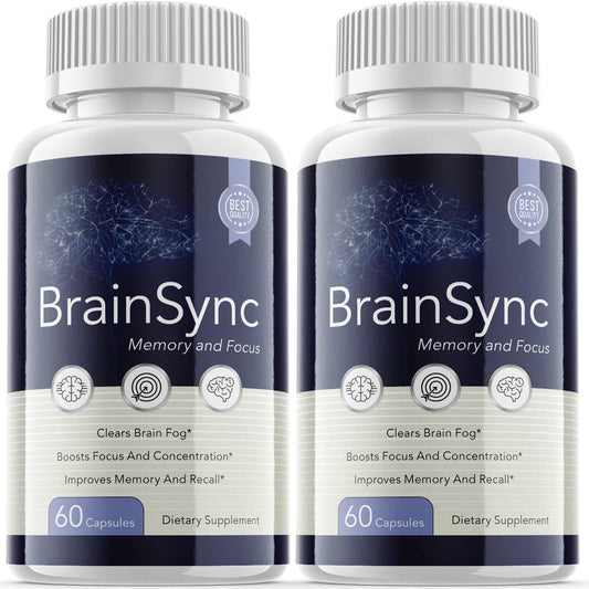 (2 Pack) Brain Sync - Dietary Supplement for Focus, Memory, Clarity, & Energy - Advanced Cognitive Support Formula for Maximum Strength - 120 Capsules - Nutricity.com.au