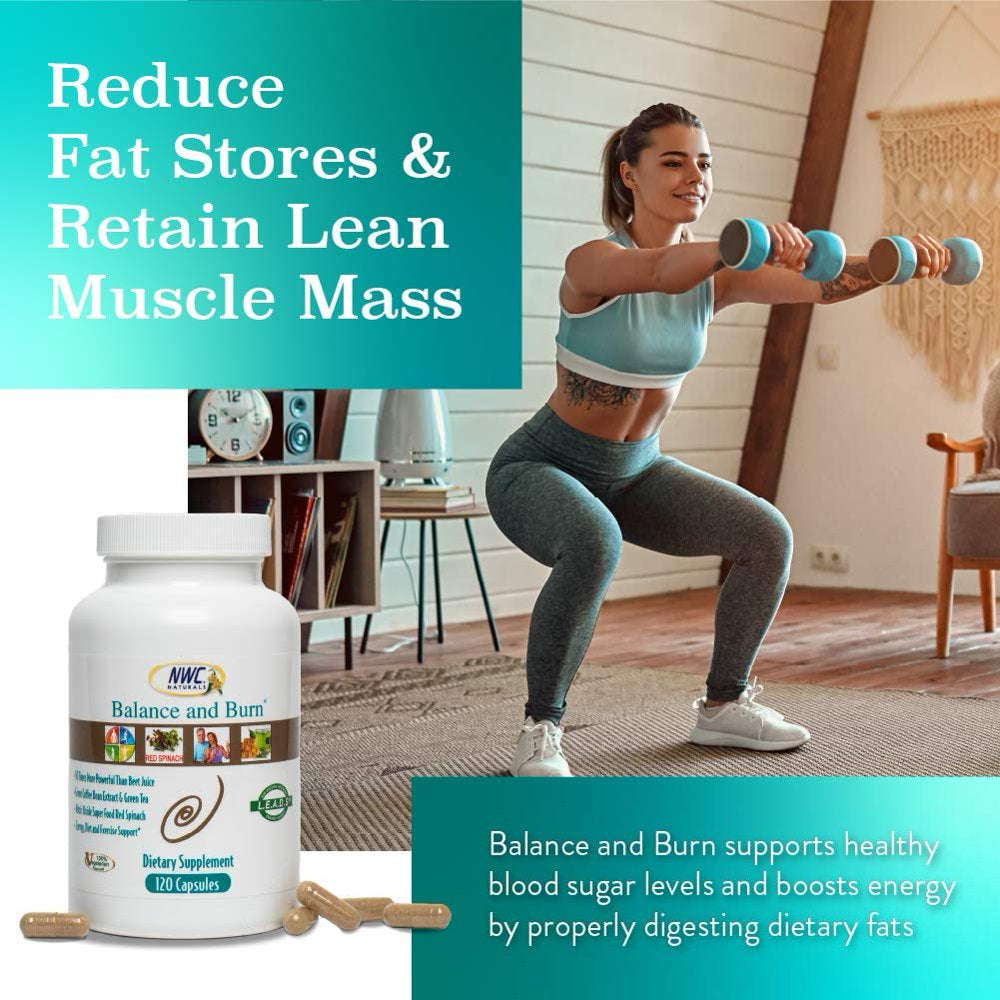 Balance & Burn All-Natural Nitric Oxide Booster Supplement for Men and Women Food-Based, Red & Green Coffee Bean Extract, 120 Capsules by NWC Naturals