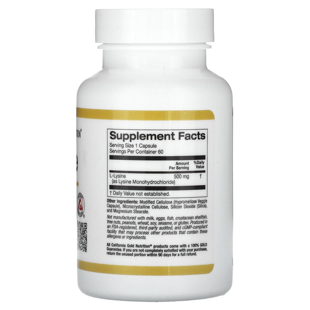 California Gold Nutrition L-Lysine, 500 Mg, 60 Veggie Capsules