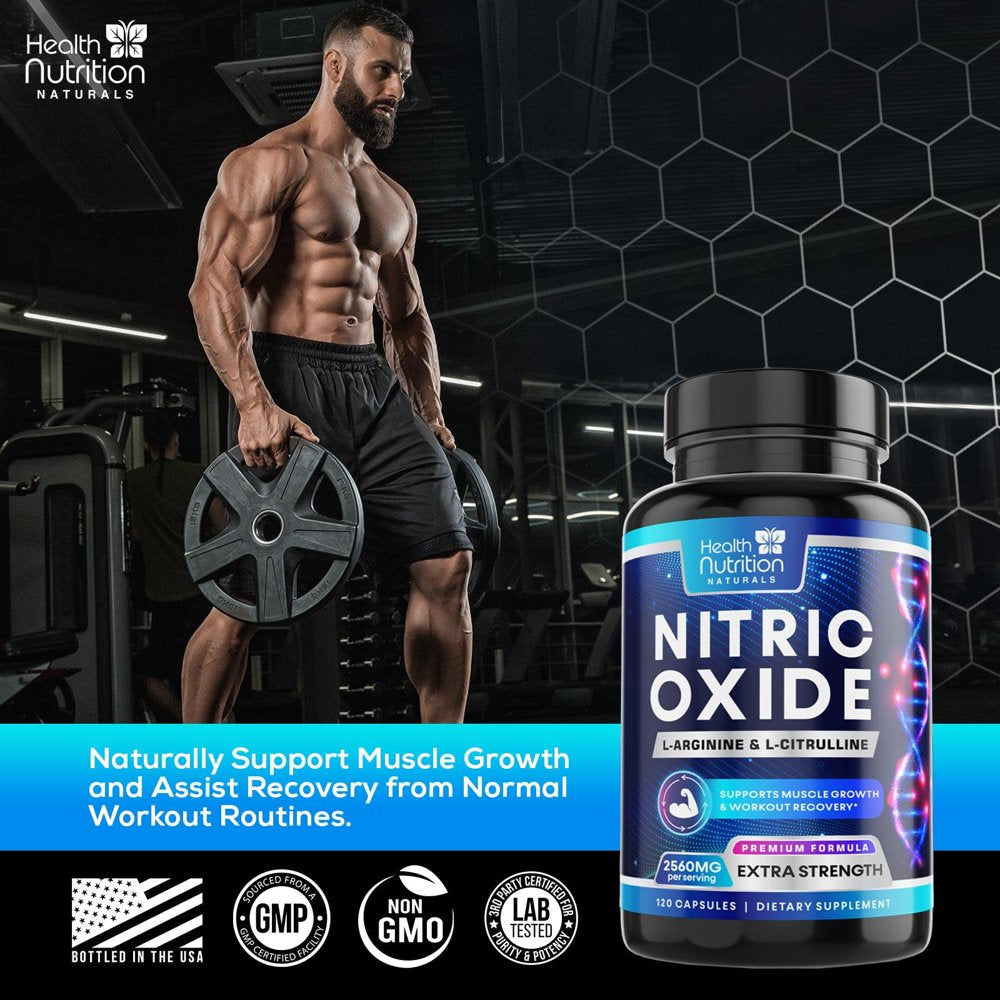 Extra Strength Nitric Oxide Supplement L Arginine 3X Strength - Citrulline Malate, AAKG, Beta Alanine - Premium Muscle Supporting Nitric Booster for Energy & Strength to Train Harder - 120 Capsules