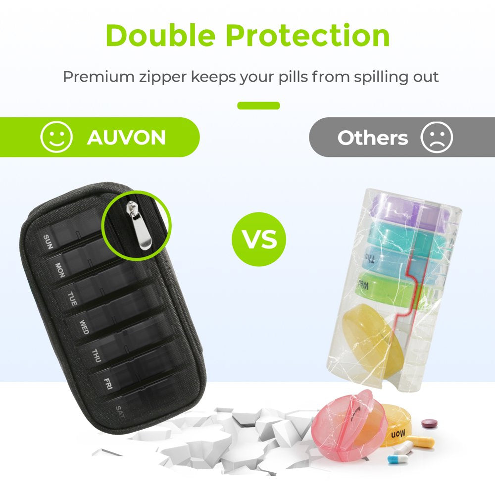 AUVON Pill Box Weekly Pill Organizer 2 Times a Day Canvas Bag, Large AM/PM Pill Box 7 Day with Portable Zipper Cloth Bag