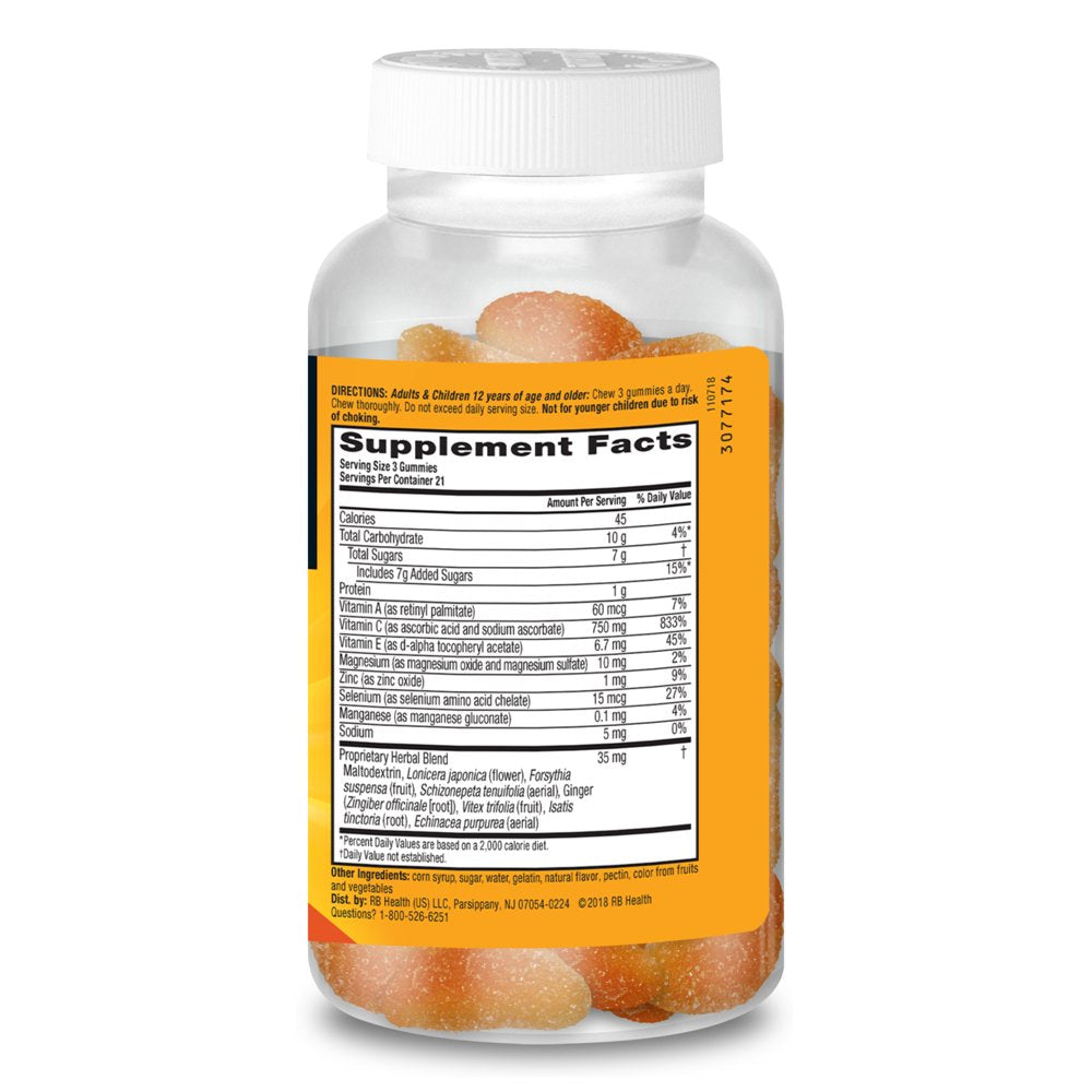 Airborne Zesty Orange Flavored Gummies, 63 Count - 750Mg of Vitamin C and Minerals & Herbs Immune Support (Packaging May Vary)