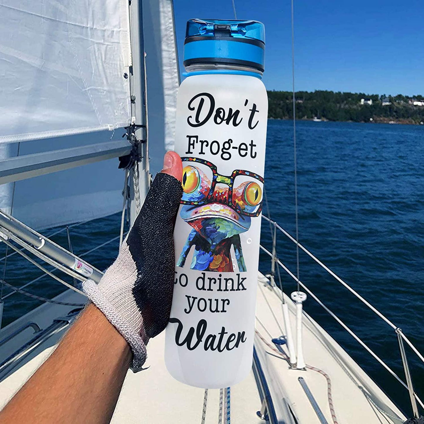 64HYDRO 32oz 1Liter Motivational Fitness Sports Water Bottle with Time Marker and Removable Strainer, Fast Flow, Flip Top Leakproof Durable BPA Free Non-Toxic for Fitness, Gym and Outdoor Sports - J