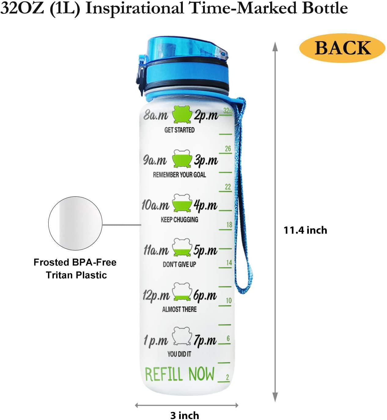 64HYDRO 32oz 1Liter Motivational Fitness Sports Water Bottle with Time Marker and Removable Strainer, Fast Flow, Flip Top Leakproof Durable BPA Free Non-Toxic for Fitness, Gym and Outdoor Sports - J