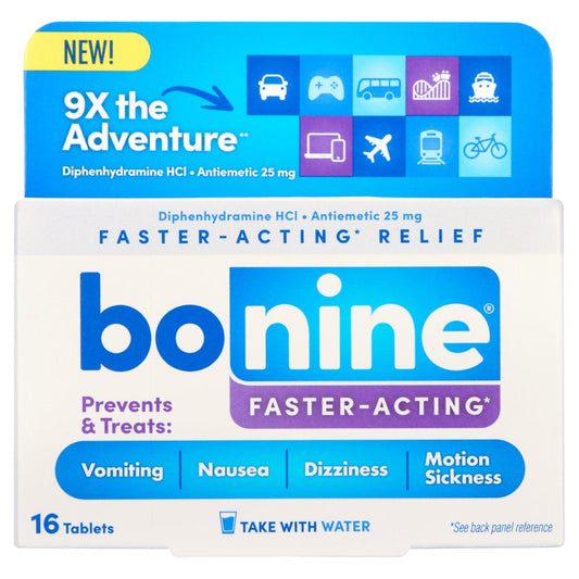 Bonine Faster Acting Nausea Dizziness Vomiting and Motion Sickness Relief Tablets, 16 Ct