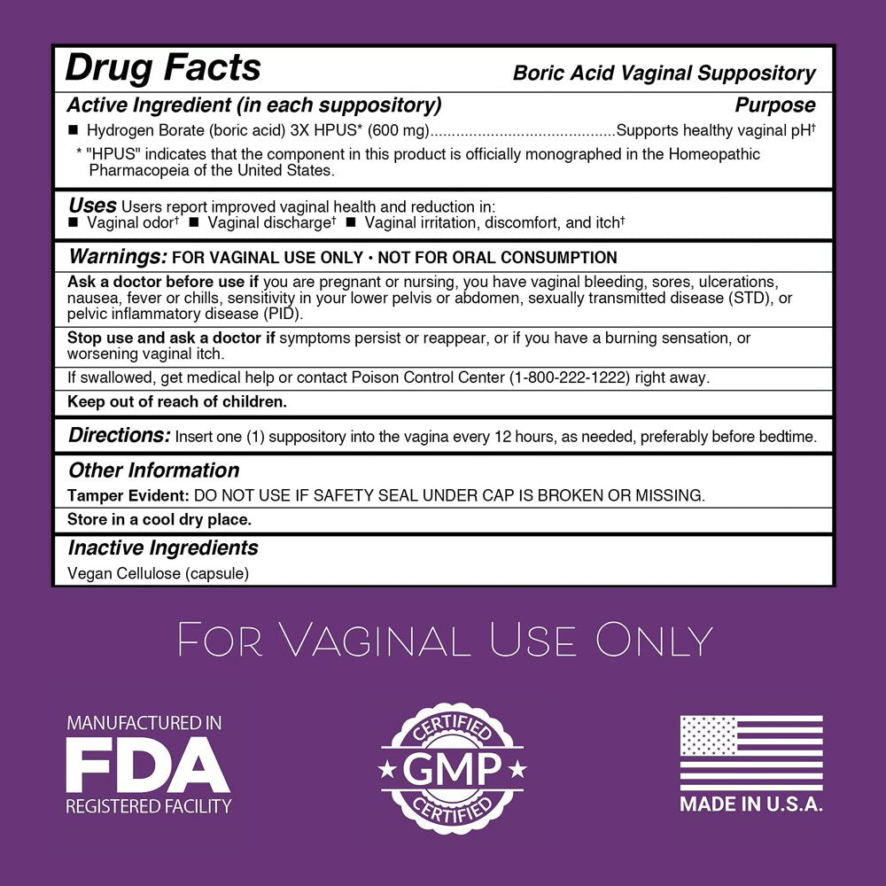 Intimate Rose Boric Acid , Ph Balance for Women, Boric Acid Vaginal Suppositories for Yeast Infection, Vaginitis, Bacterial Vaginosis, 30-Count (600Mg) Includes 7 Applicators - 100% Made in USA