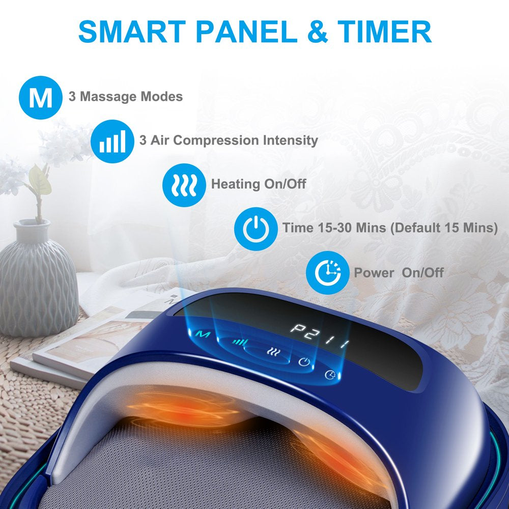 Electric Shiatsu Heated Foot Massager for Circulation and Pain Relief, Deep Tissue Kneading Feet Circulation Machine W/ Compression for Plantar Fasciitis and Neuropathy, Home or Office Use, Blue