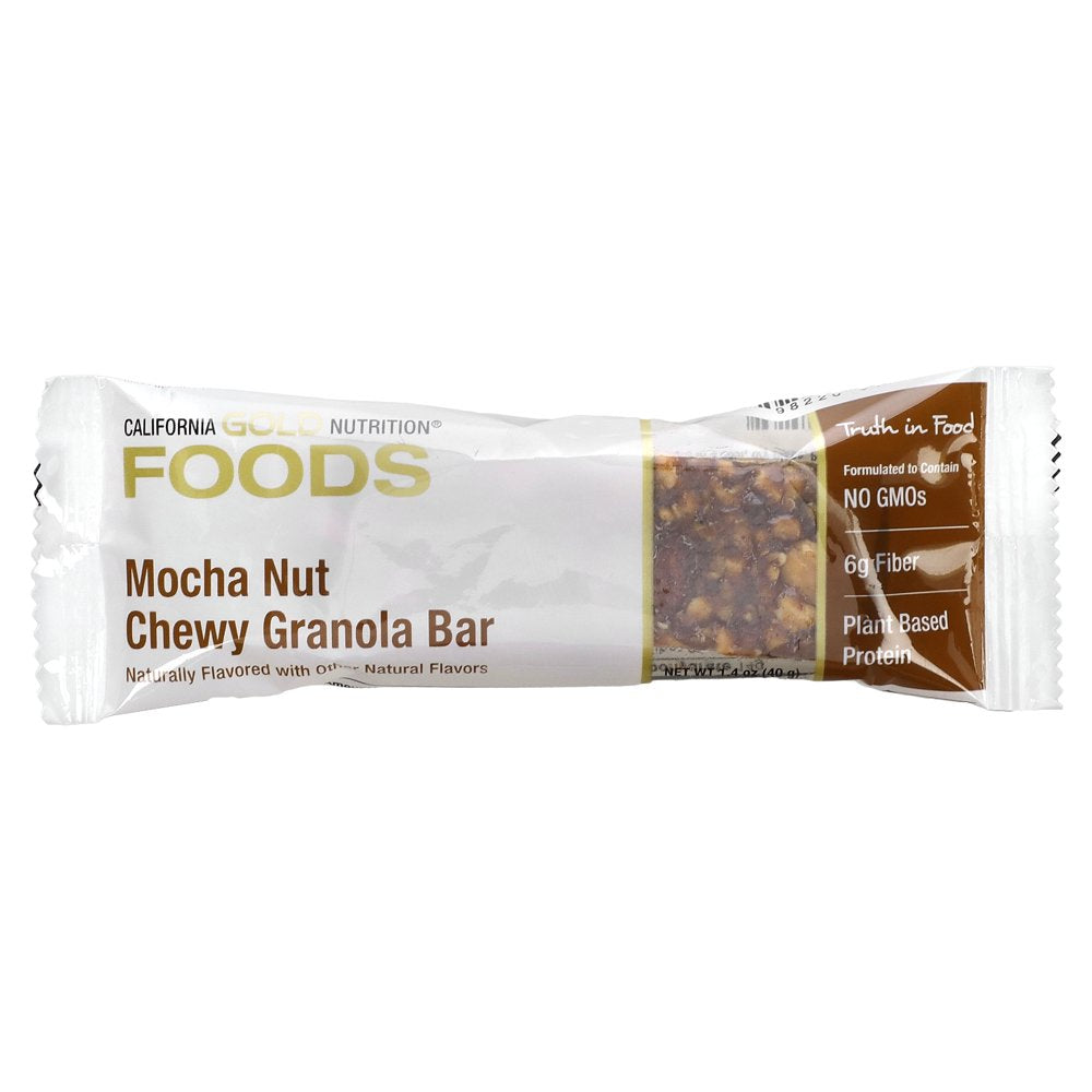 California Gold Nutrition FOODS - Mocha Nut Chewy Granola Bars, 12 Bars, 1.4 Oz (40 G) Each