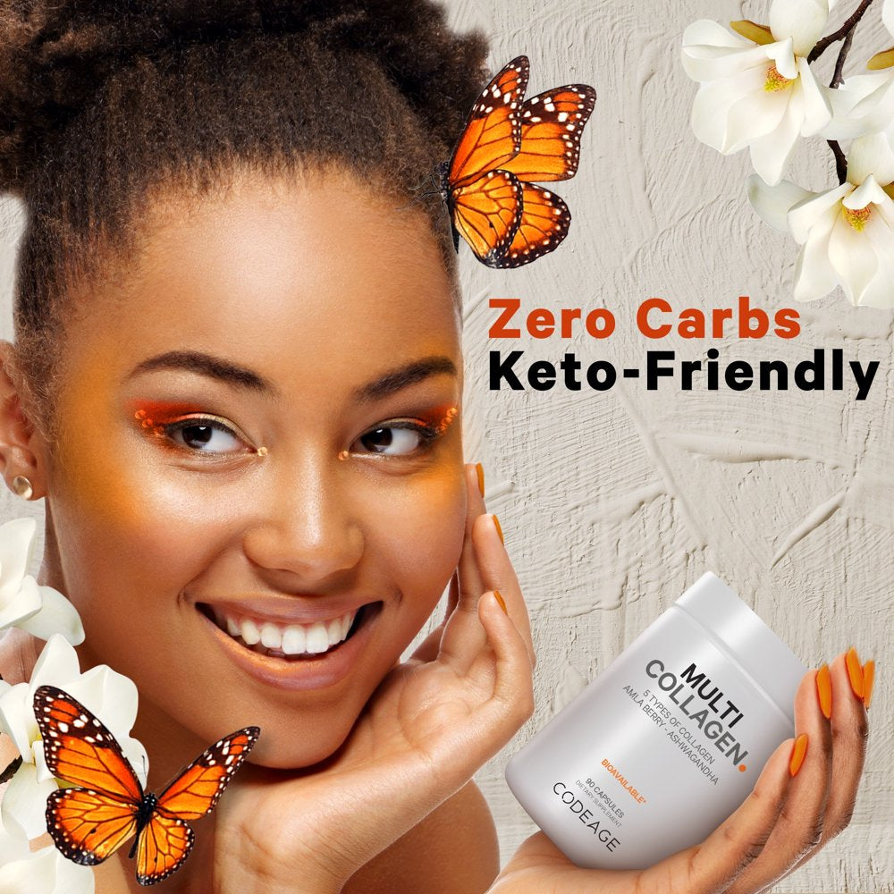 Codeage Multi Collagen Protein Capsules, Type I, II, III, V, X, Bone Broth, Ashwagandha & Amla Berry, 90 Ct