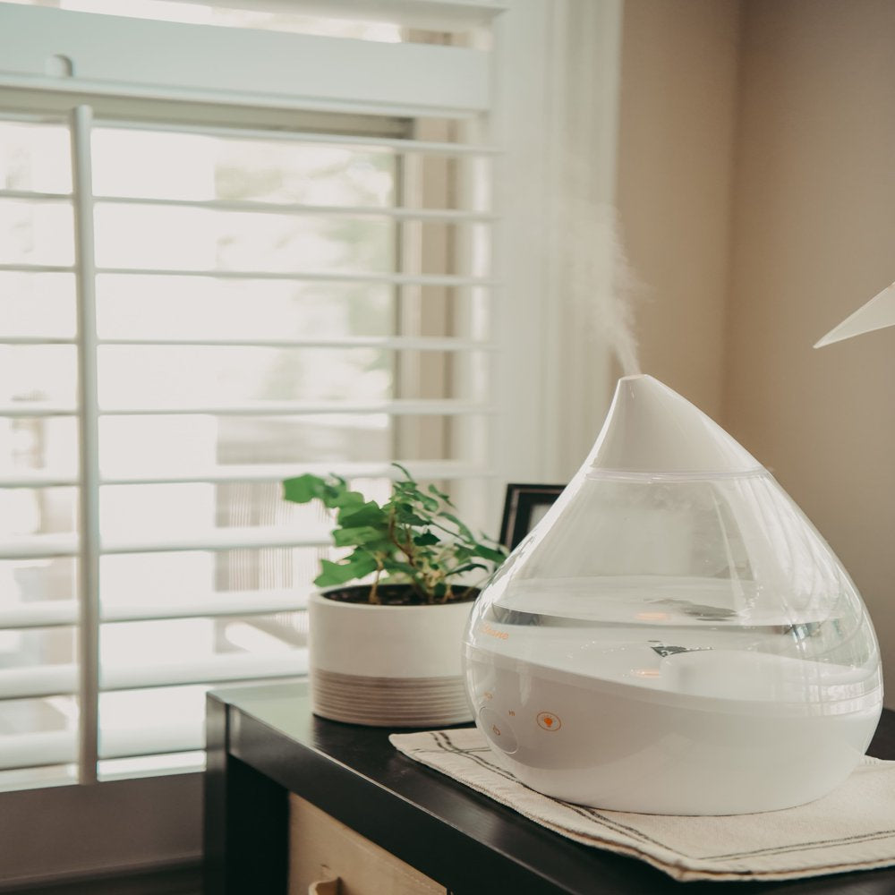 Crane USA Top Fill Drop 1 Gallon Ultrasonic Cool Mist Humidifier with Sound Machine and Optional Nightlight, White