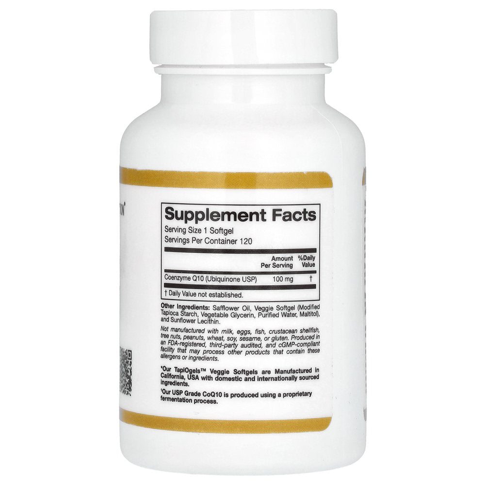 Coq10 100 Mg, Coenzyme Q10 Ubiquinone USP, Supports Mitochondrial Function*, 120 Veggie Softgels