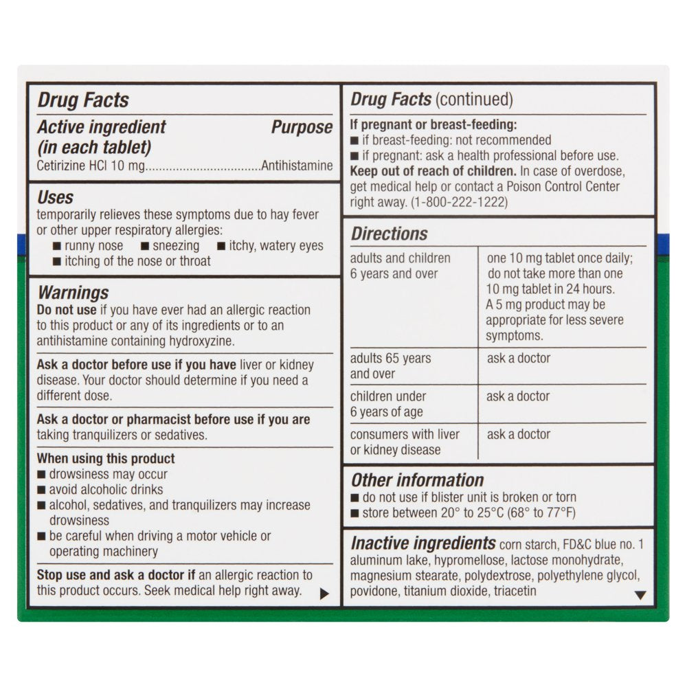 Equate Allergy Relief, Cetirizine Hydrochloride Tablets, 10 Mg, 14 Count