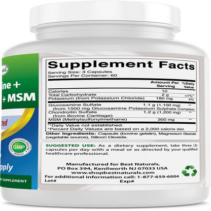 2 Pack Best Naturals Glucosamine, Chondroitin & MSM 180 Capsules | Joint Support