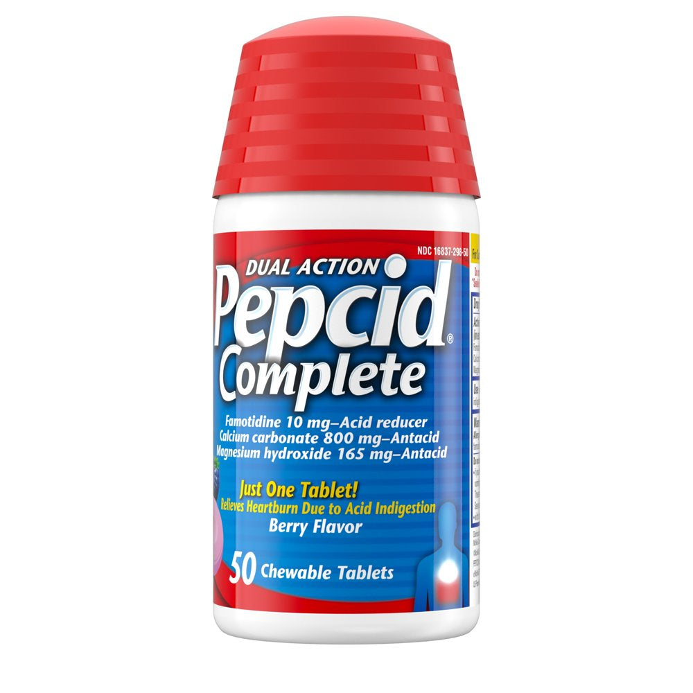 Pepcid Complete Acid Reducer + Antacid Chews, Famotidine, Berry, 50 Ct