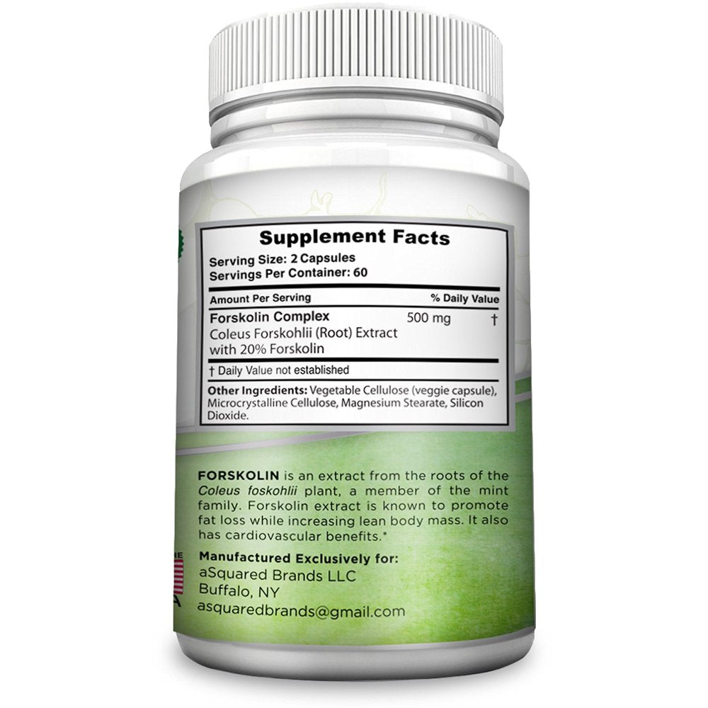 Asquared Nutrition 100% Natural Forskolin 500Mg Max Strength - 120 Capsules - Forskolin Extract Supplement for Weight Loss, Coleus Forskohlii Root 20% Forskolin Diet Pills