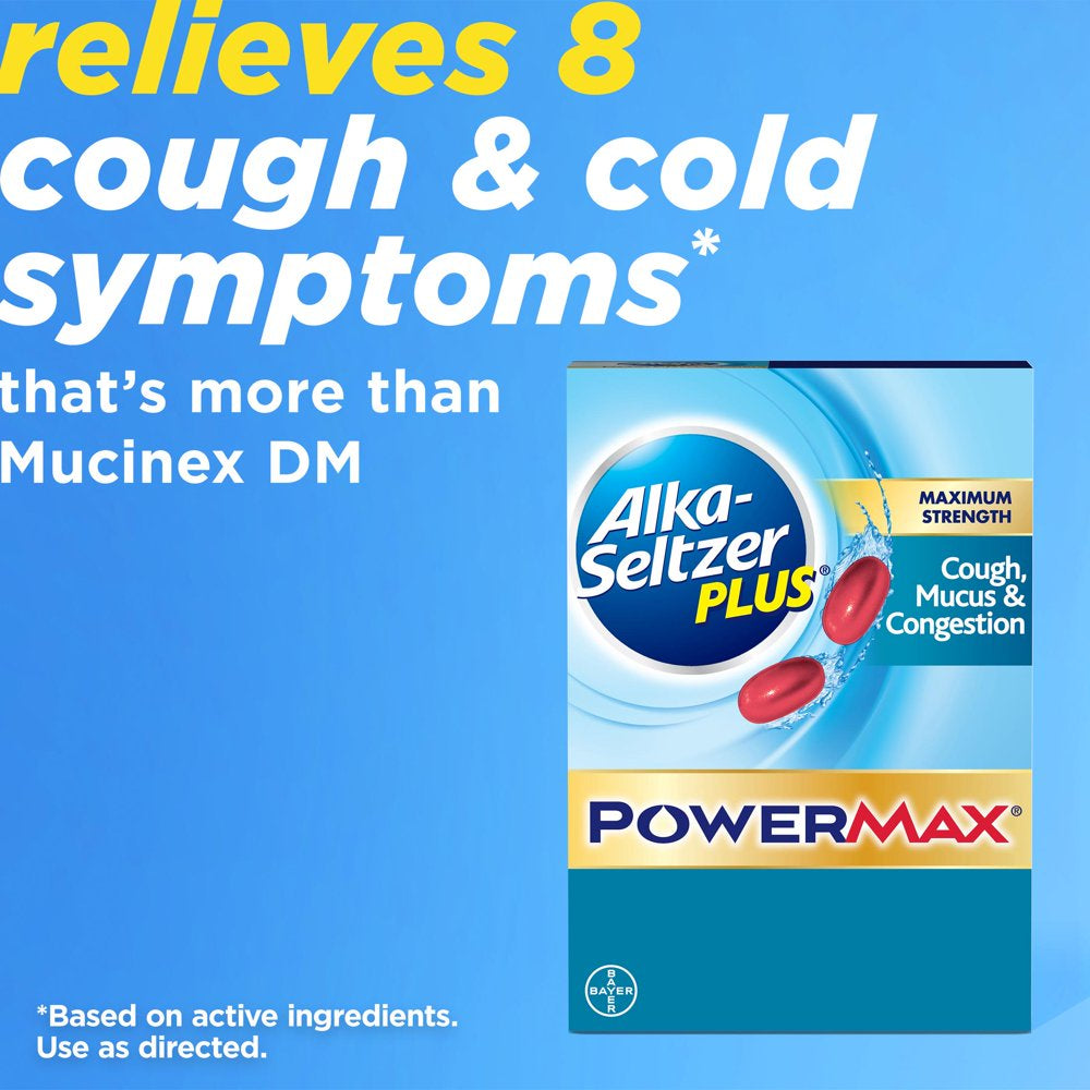 Alka-Seltzer plus Powermax Cough, Mucus & Congestion Medicine, Liquid Gels, 24 Count