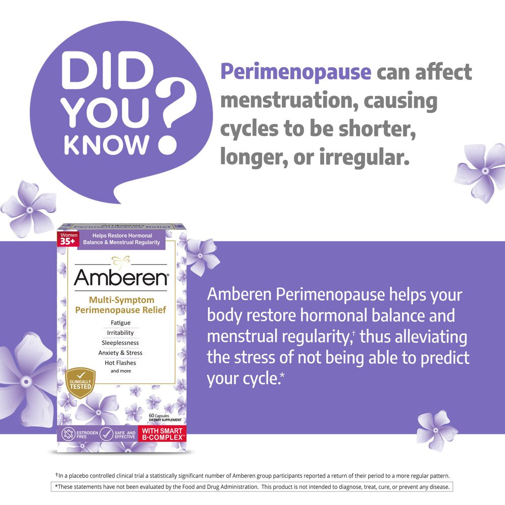 Amberen Multi-Symptom Perimenopause Relief Supplements for Women, Hot Flash & Night Sweats Relief - 60Ct
