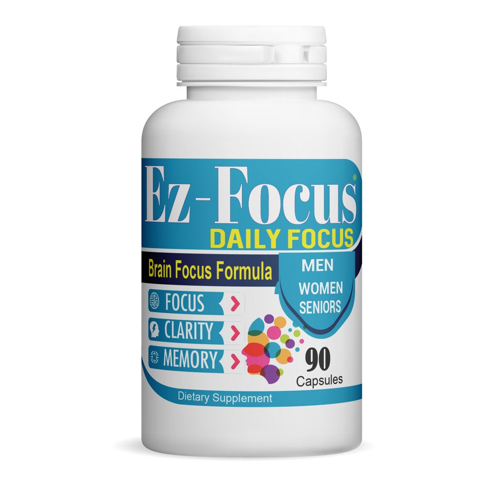 Ez-Focus Daily Focus Brain Booster Supplements for Adults, Men, Women & Seniors- Memory Supplement for Brain Focus & Clarity, Brain Vitamins Elevate Brain Function - 90 Brain Health Capsules