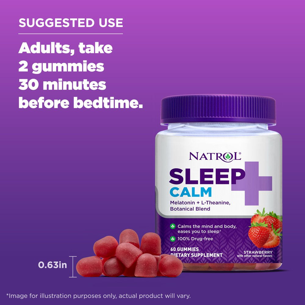 Natrol Sleep+ Calm Gummies, Sleep Aid Dietary Supplement, Strawberry, 60 Count