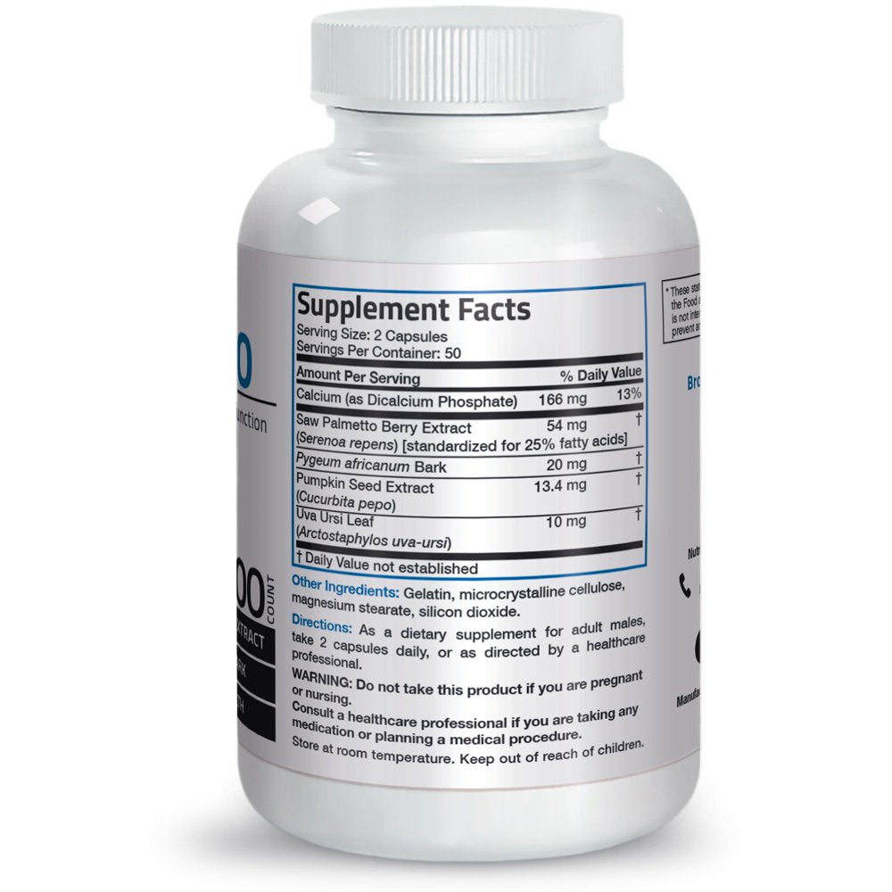 Bronson Saw Palmetto Supplement for Healthy Prostate Function, 100 Capsules