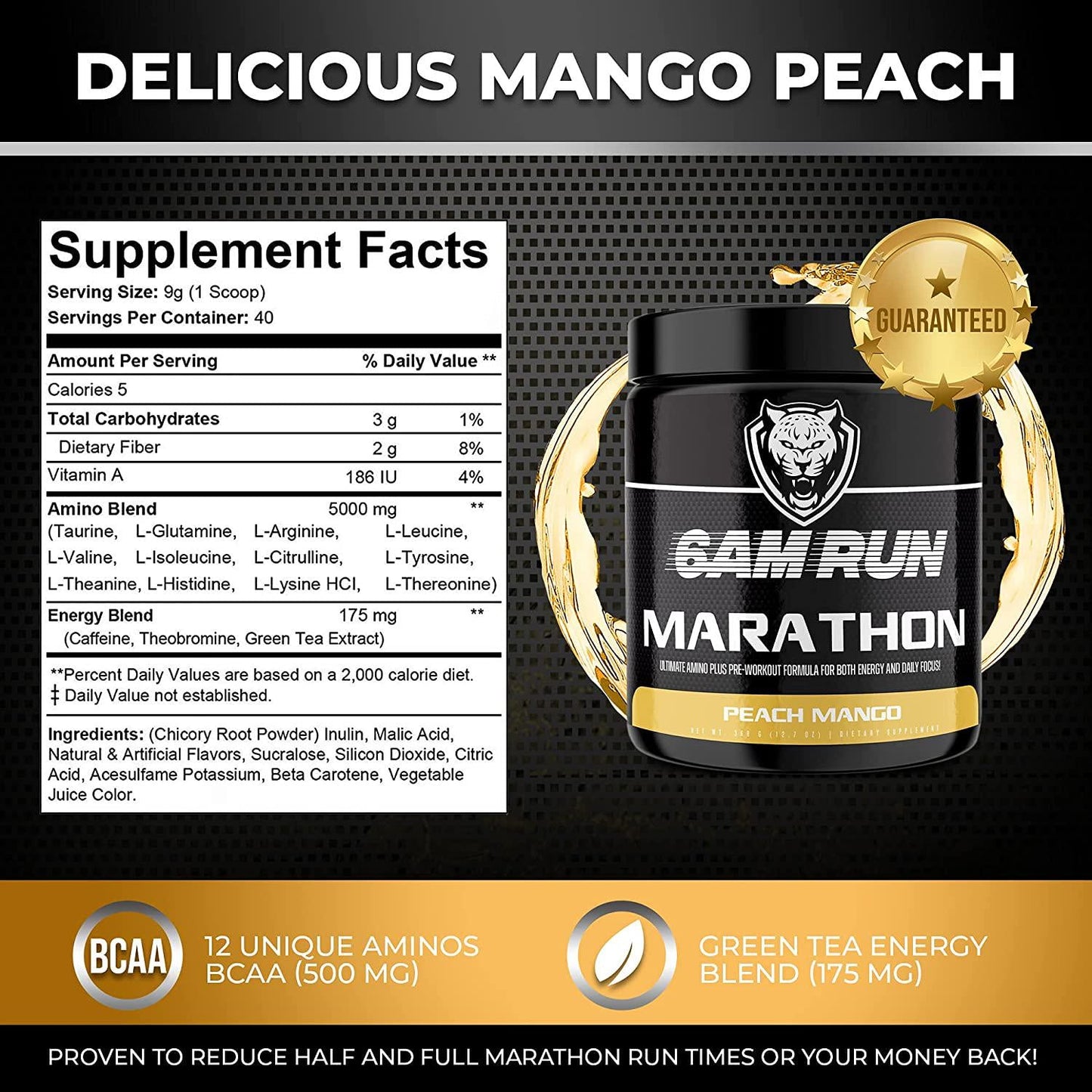 6AM RUN Marathon - Pre Workout Powder for Distance Running and Essential Amino Energy - No Jitters, High Energy for Cardio and Stamina Formula - All Natural, Keto, Vegan (Peach Mango, Full Bottle)